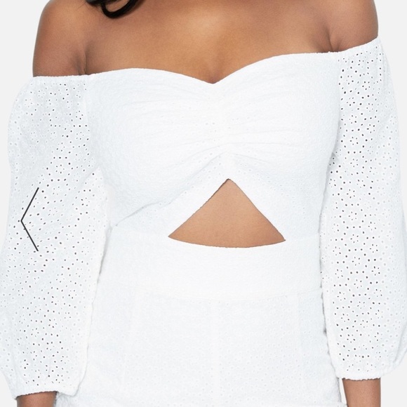 NWT Bebe Off The Shoulder Eyelet Midi Dress - Picture 3 of 5